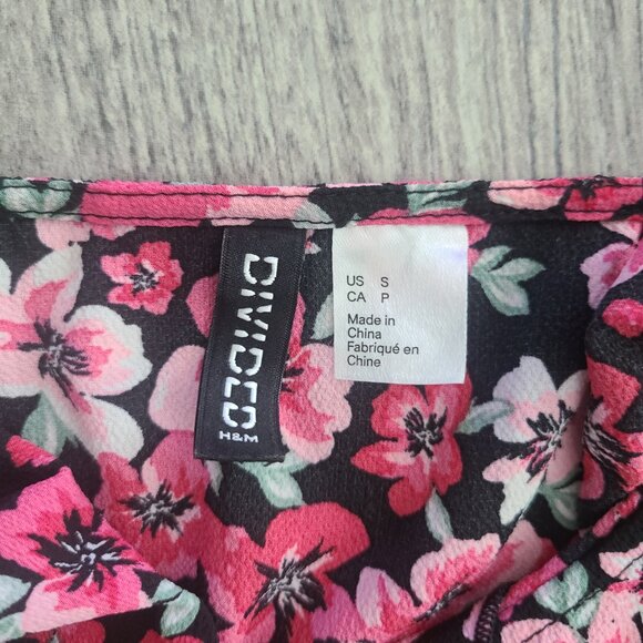 H&M Divided mini floral ruffle dress pink and black size small - Picture 10 of 12